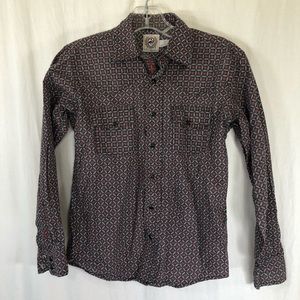 Cinch Button Up Top Sz 10/M Geometric Print Long Sleeve